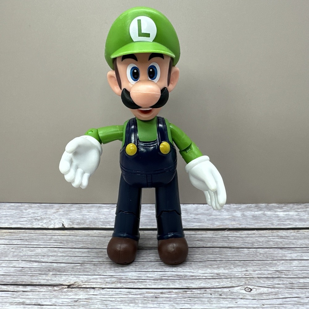 Nintendo‎ Jakks Luigi Action Figure Posable Joints Super Mario Bros 2015 4.5"